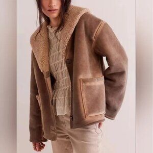 Free People We The Free Vegan Sherpa Oversized Jacket Grey size s